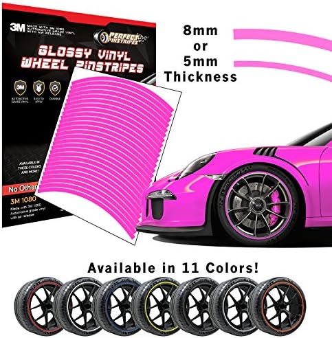 Perfect Pinstripe Gloss Wheel Kit | Pre-Cut 3M 1080 Vinyl Pinstriping | Curved Tape for A (17" Wheel, 8mm Stripe, Gloss Hot Pink G103)