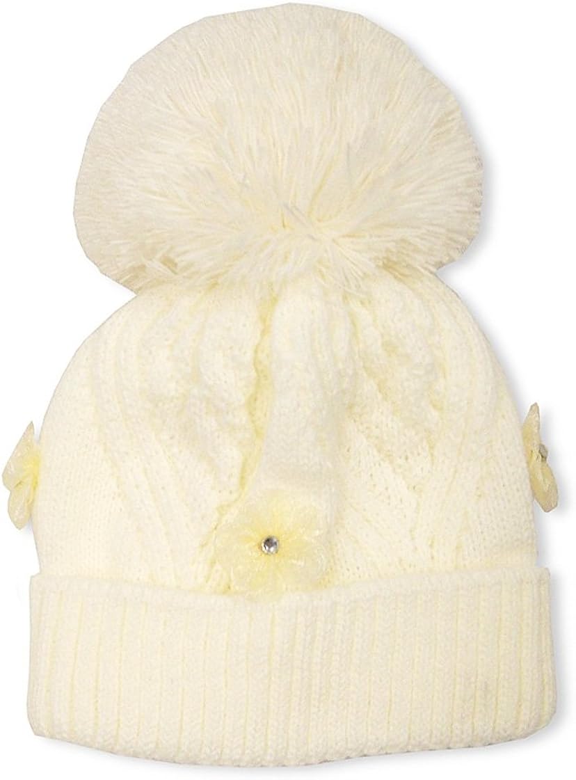 girls cream bobble hat