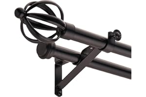CGBAIEE Double Curtain Rods, Window Treatment Telescoping Double Curtain Rod Set, 3/4-Inch Diameter, Adjustable Curtain Rod Adjusts from 66 to 120 Inches, Black