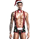 EHSUYAB Men's Sexy Christmas Lingerie, Hat Wrestling Singlet 3Pcs Santa Costume