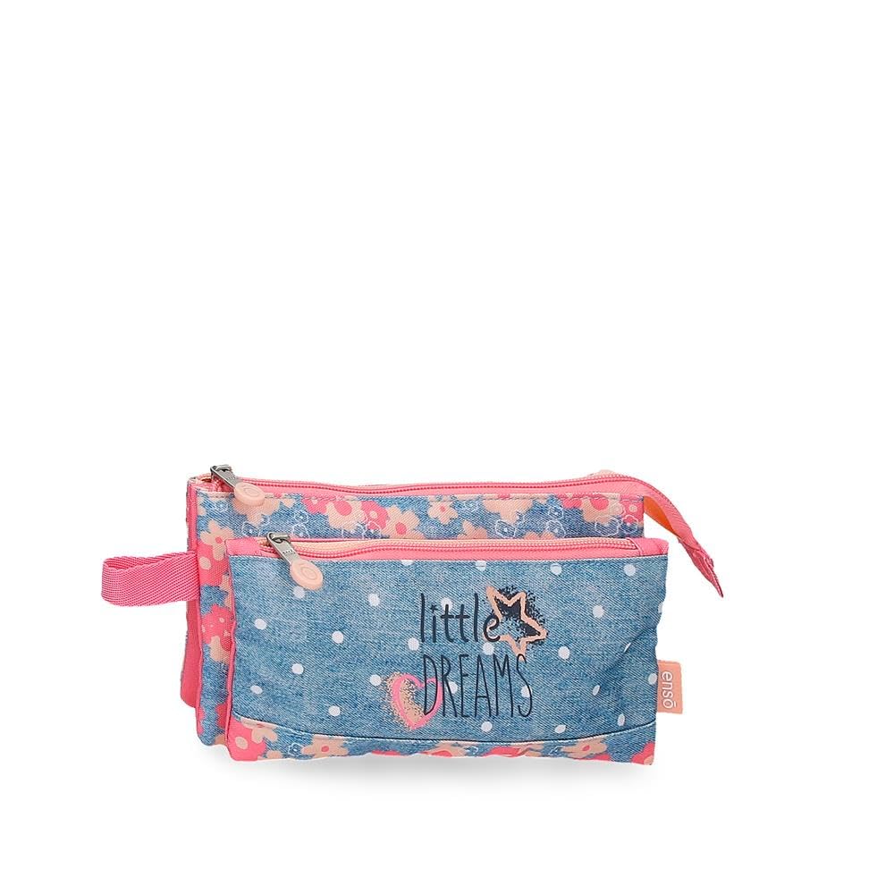 Enso Little Dreams Pink Triple Pencil Case 22 x 12 x 5 cm Polyester, Pink, One Size, Triple Case