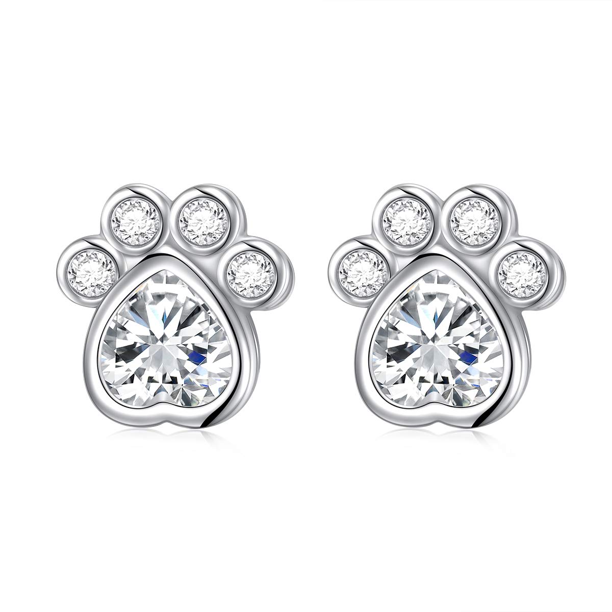 Paw Print Cubic Zirconia Stud Earrings Puppy Dog Cat Pet Earring S925 Sterling Silver Jewelry (Paw) — image 1
