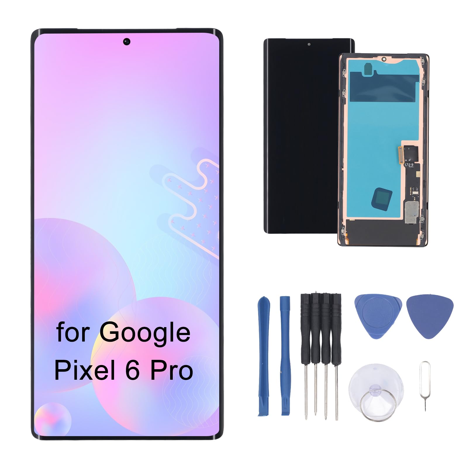 Garsent AMOLED Screen Replacement for Pixel 6 Pro, Touch Screen Digitizer Assembly with Frame for Pixel 6 Pro, Display Touch Screen Repair Kits, Tested Before Shipping