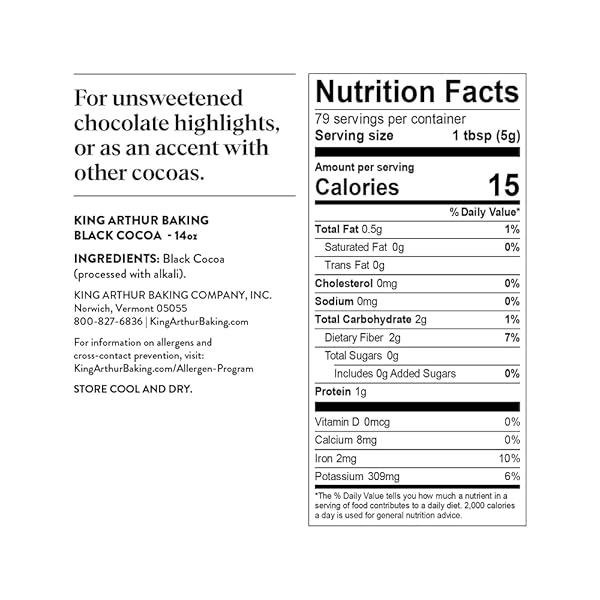 KING ARTHUR BLACK COCOA: DUTCH PROCESSED COCOA POWDER FOR BAKING – INTENSE DARK CHOCOLATE FLAVOR, UNSWEETENED, PERFECT FOR CAKES, COOKIES & FROSTING – 14 OZ RESEALABLE BAG