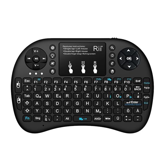 Rii Mini i8+ Bluetooth Schwarz mit Hintergrundbeleuchtung - Mini Wireless Tastatur mit Multitouch Touchpad perfekt für KODI, 
