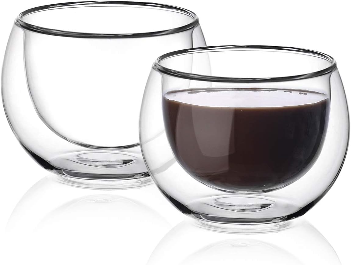 Amisglass Verres Double Paroi Tasses à Espresso de 2 Pcs, Tasses à Café