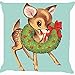Leaveland Retro Vintage Baby Santa Claus Reindeer Flower Wreath Cute Pillow Cover 18 x 18 Inches