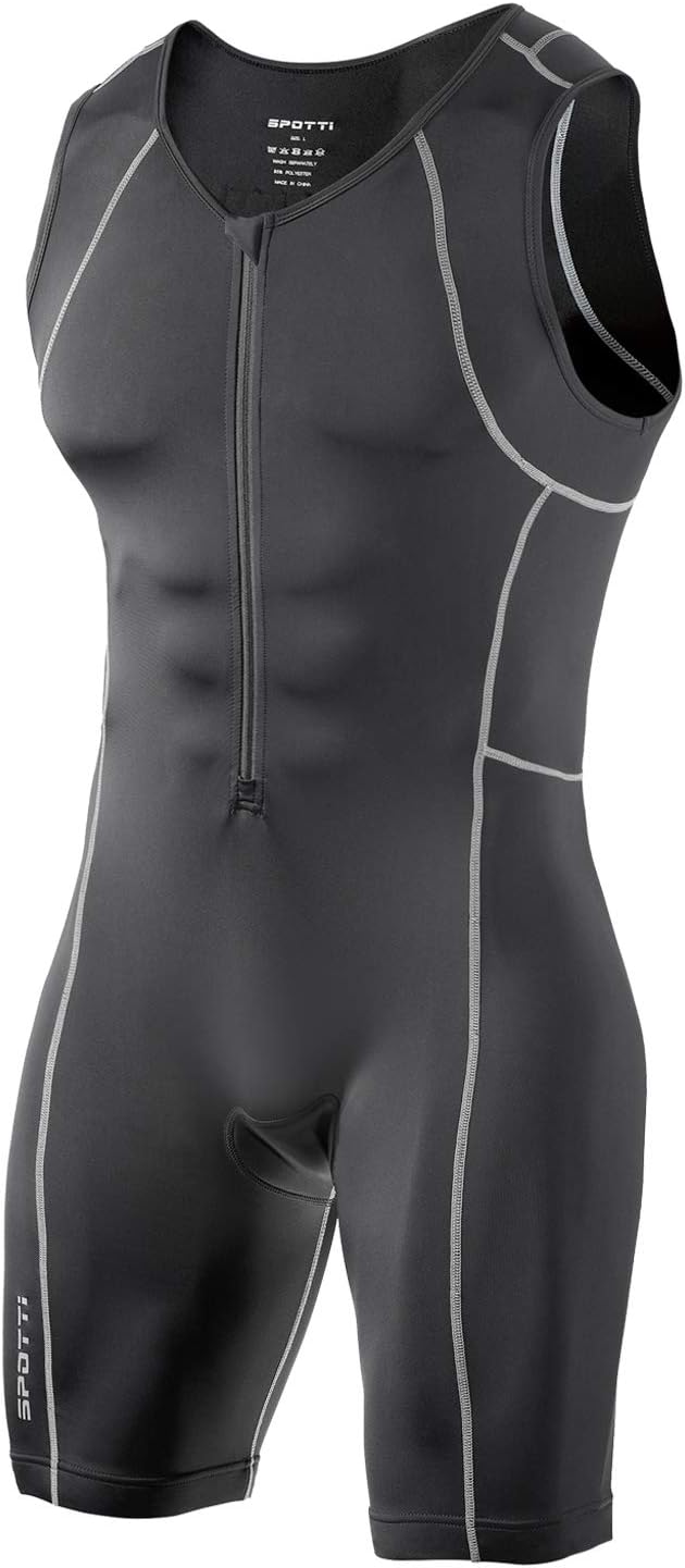 qualidyne Tri Suits for Men Trisuit Triathlon Duathlon Running Swimming Cycling Sleeveless Skinsuit with Pockets and Padded Soft Chamois