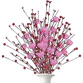 CCUUHJ Valentine's Day Gifts Valentines Day Decorations 4Pack Pink Heart Shaped Berry Picks with Red Berries for Valentines Day Wedding Candlelight Dinner Anniversary,Spring and Home Decor(Pink)
