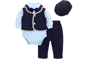 famuka Baby Boy 3 Piece Formal Outfit Suit with Bows Waistcoat Gentleman Tuxedo