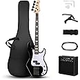 Ktaxon 4 String Electric Bass Guitar, PB-Style Full Size Standard Right Handed Beginner Kit with 20W AMP, Gig Bag, Strap, Upgrade Cable, Guitar Capo for Youths & Adults (Black)