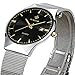 Tamlee Mens Black Plated Slim Case Mesh Stainless Steel Band Waterproof Watches for Men (TM-8016Black)