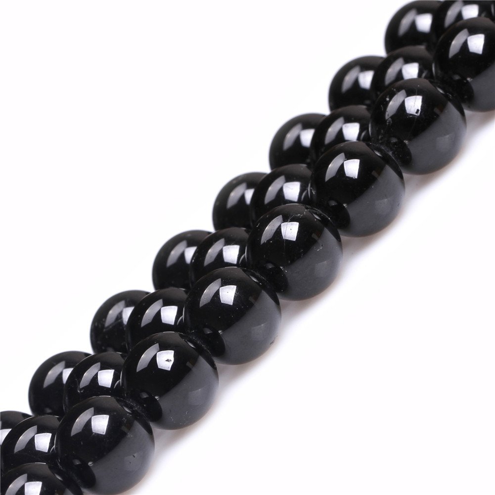 Sweet & Happy Girl's Store 12mm Round Black Tourmaline Gemstone Beads Strand 15 Inch,Jewellery Making Beads