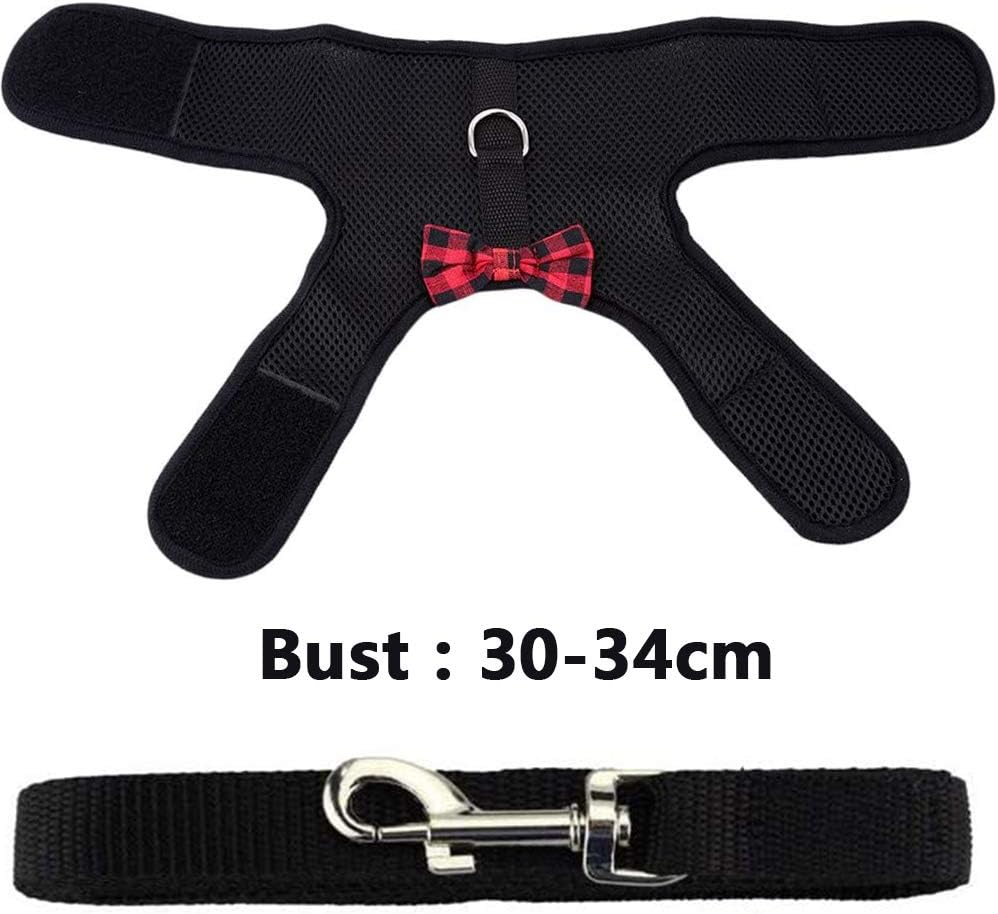 Soft Harness With Leash for Small Animals Rabbit Harness and Lead Set including Cute Bow Tie and Bell Mesh Adjustable Vest Harness - Image 3