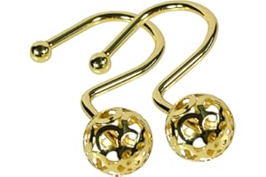 FQQF-FAAF 12 pcs Golden Shower Curtain Hook Rings, Brass Decorated Stainless Steel Shower Curtain Hooks, Bathroom, Shower Curtain, Curtain Rod Hooks