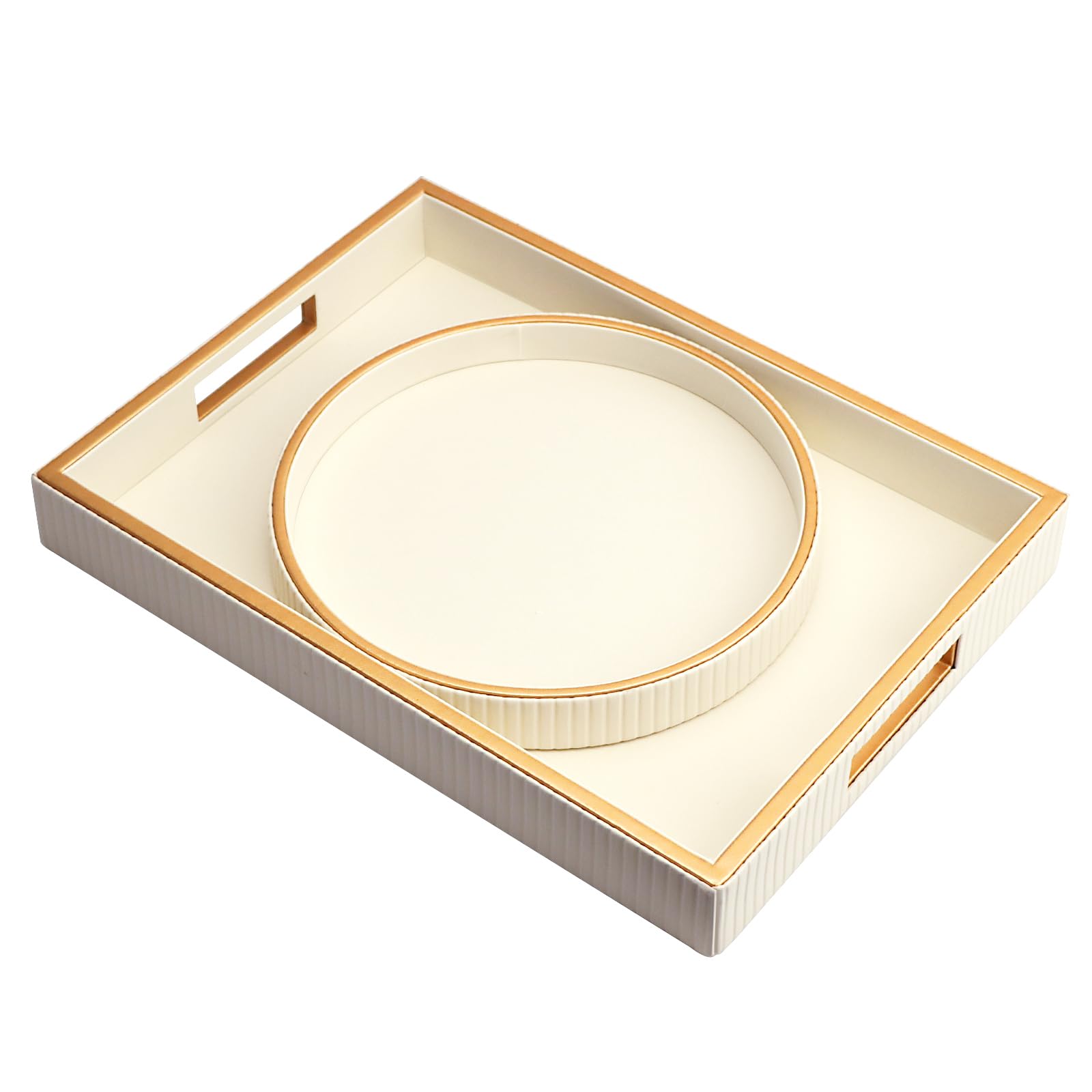 SANZIE Leather Tray Desktop Storage Organizer - Premium Serving & Decorative Tray for Sundries, Cosmetics, Phone, Wallet & Cutlery (White Holder with Disc)