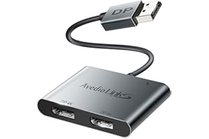 AVEDIO LINKS Displayport to Dual Displayport Splitter Adapter 4K@60Hz, DP 1.4 Splitter Adapter 1 in 2 Out SST/MST Extended Display Compatible with PC, Laptop,Graphics,PC（Gery）