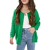 Haloumoning Girls Button Down Cardigan Kids Long Sleeve Crewneck Uniform Knit Sweater 5-14 Years