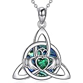 Dralox Celtic Knot Birthstone Necklace for Women, S925 Sterling Silver Colored Gemstone Trinity Love Knot Pendant with Claddagh Triquetr Birthday Anniversary Irish Jewelry Gifts for Her