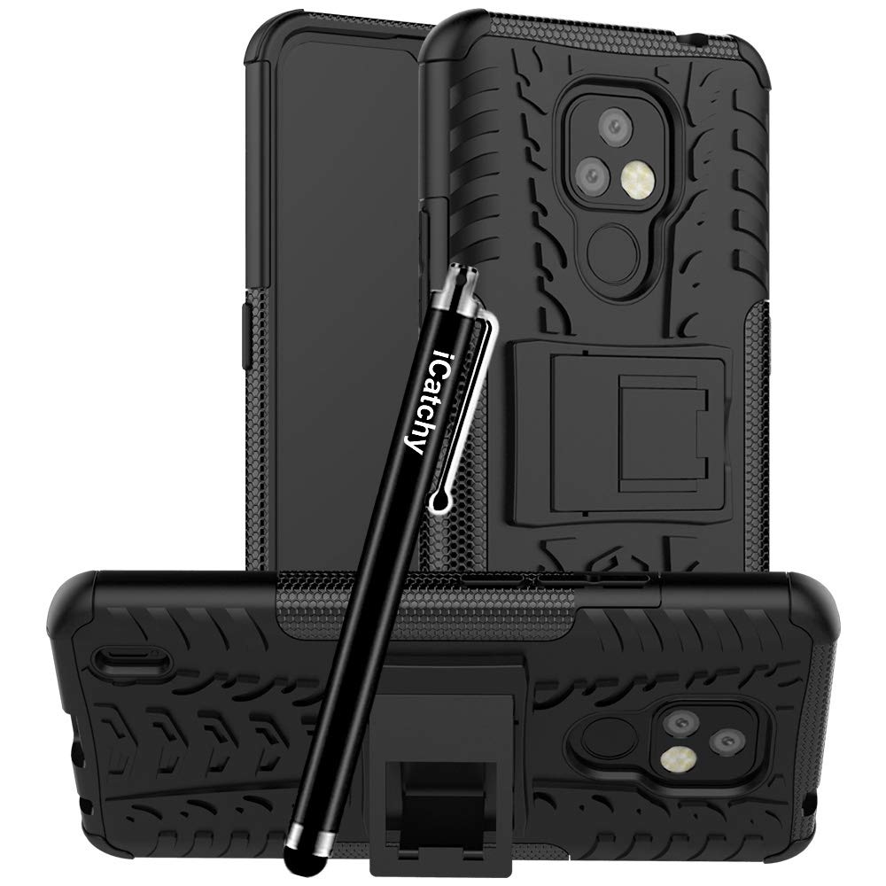iCatchy for Motorola Moto E7 Case, Heavy Duty Hard Tough Dual Layer Hybrid Shockproof Cover compatible for Motorola Moto E7 Phone Case (Black)