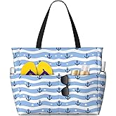 Owlfder Large Beach Bag for Women Waterproof Foldable Travel Shoulder Tote Bag with Pocket for Weekender Pool Vacation