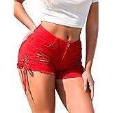 Kaei&Shi Womens Distressed Jean Shorts,Low Rise Denim Shorts Jorts with Pockets,Sexy Freaknik Outfit