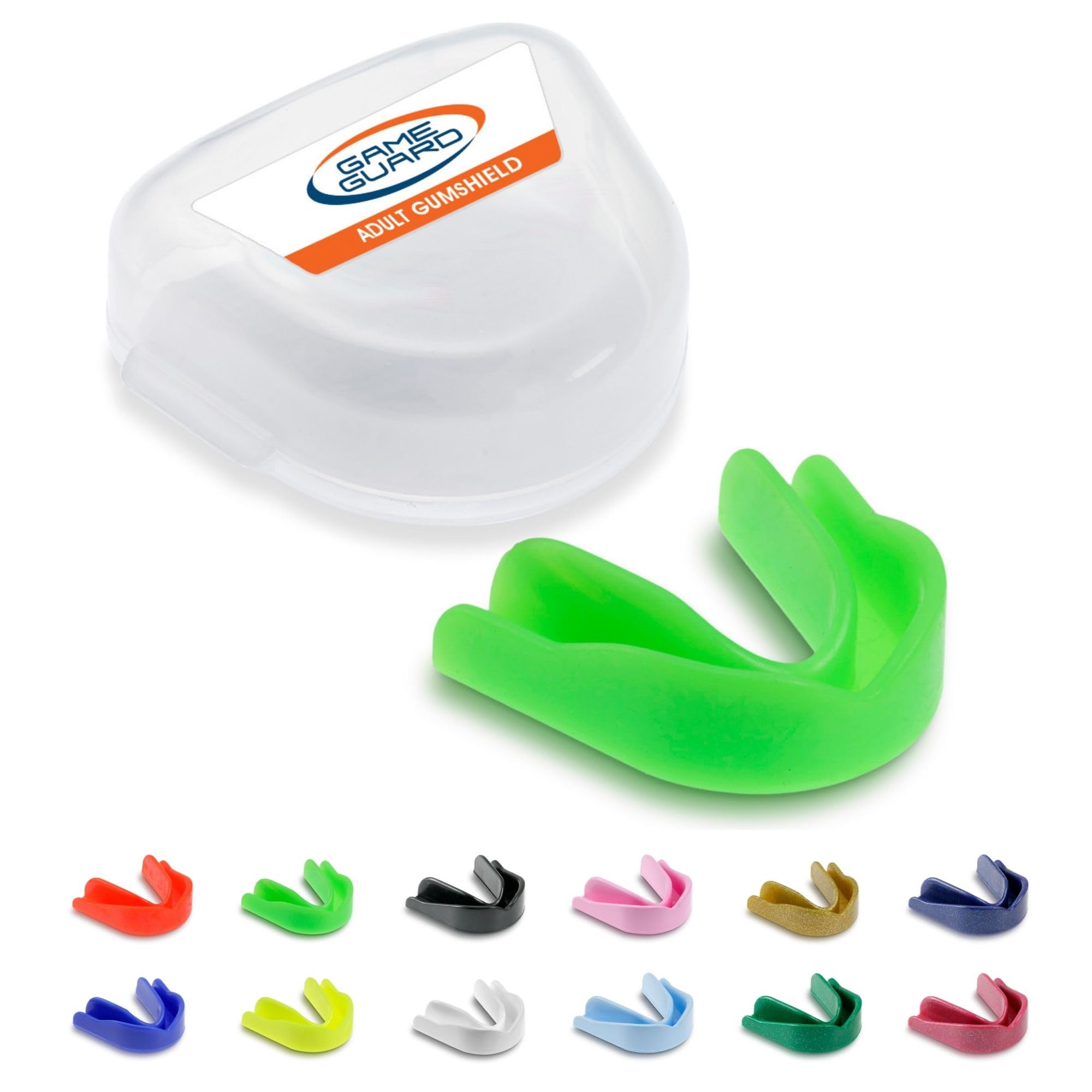 GAME GUARD 10-Pack Sports Mouthguards – Easy Fit Boil & Bite Gum Shields for Adults & Teens (Age 13+) – Mouth Guards for Rugby, Hockey, GAA – Ideal for Schools and Clubs (Green)