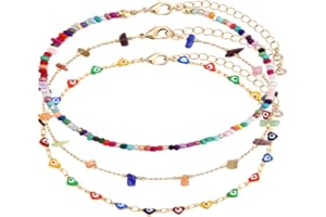 GLBCC Boho Beaded Ankle Bracelet Beach 18 K Gold Plated Anklet Bracelets Handmade Colorful Seed Beads Butterfly Evil Eye Heart Link Chain Anklet Pack Cute Summer Foot Jewelry for Women Teen Girls