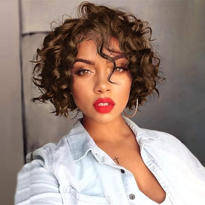 WIGNEE Short Curly Bob Wig Brazilian Virgin Human Hair