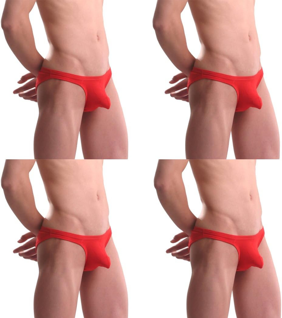 Kseey 4-Pack Men's Modal fashion sexy The elastic Bulge Pouch briefs Underwear Trunk Red S