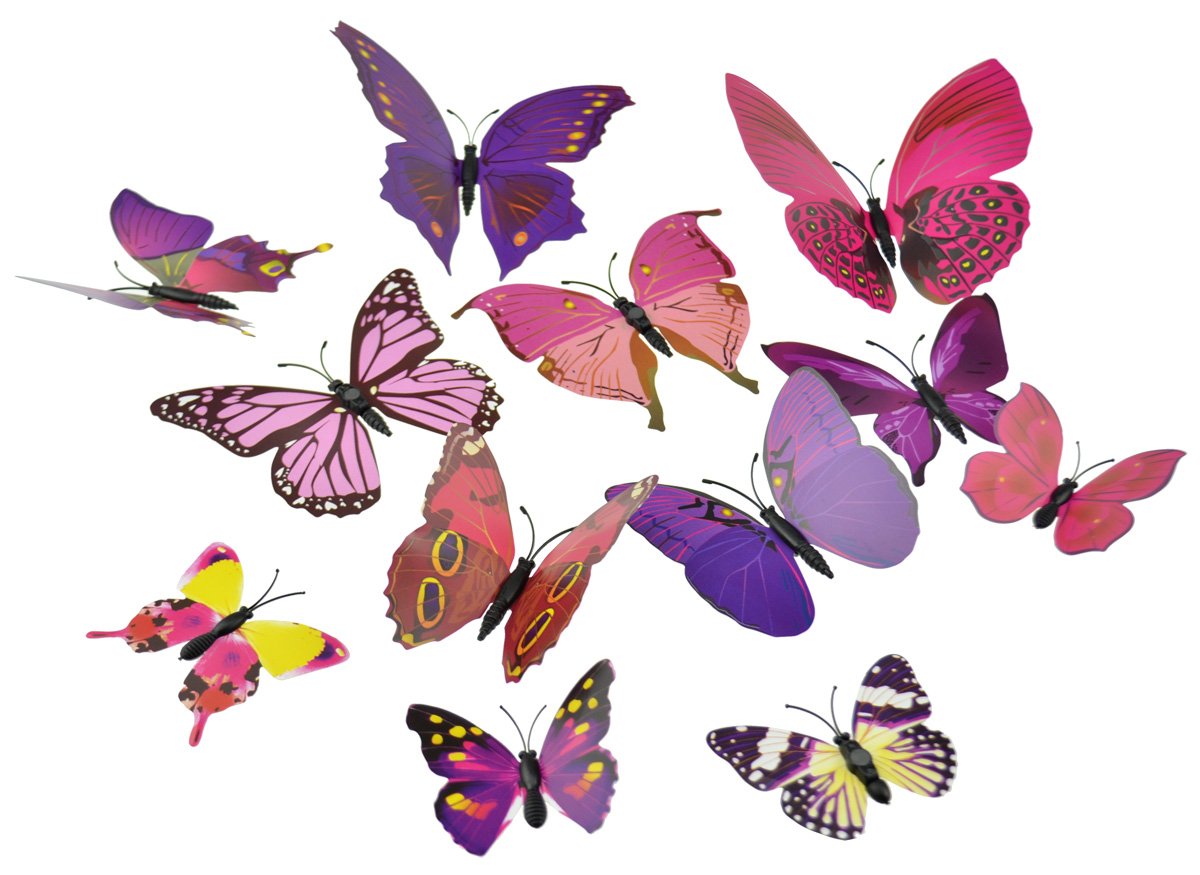 FiveSeasonStuff® 24 Pcs 3D Butterfly Collection for Flower/Floral Arrangements/Garden Decoration (Mixed Butterflies with Metal Wire for Garden & Flower Arrangements)