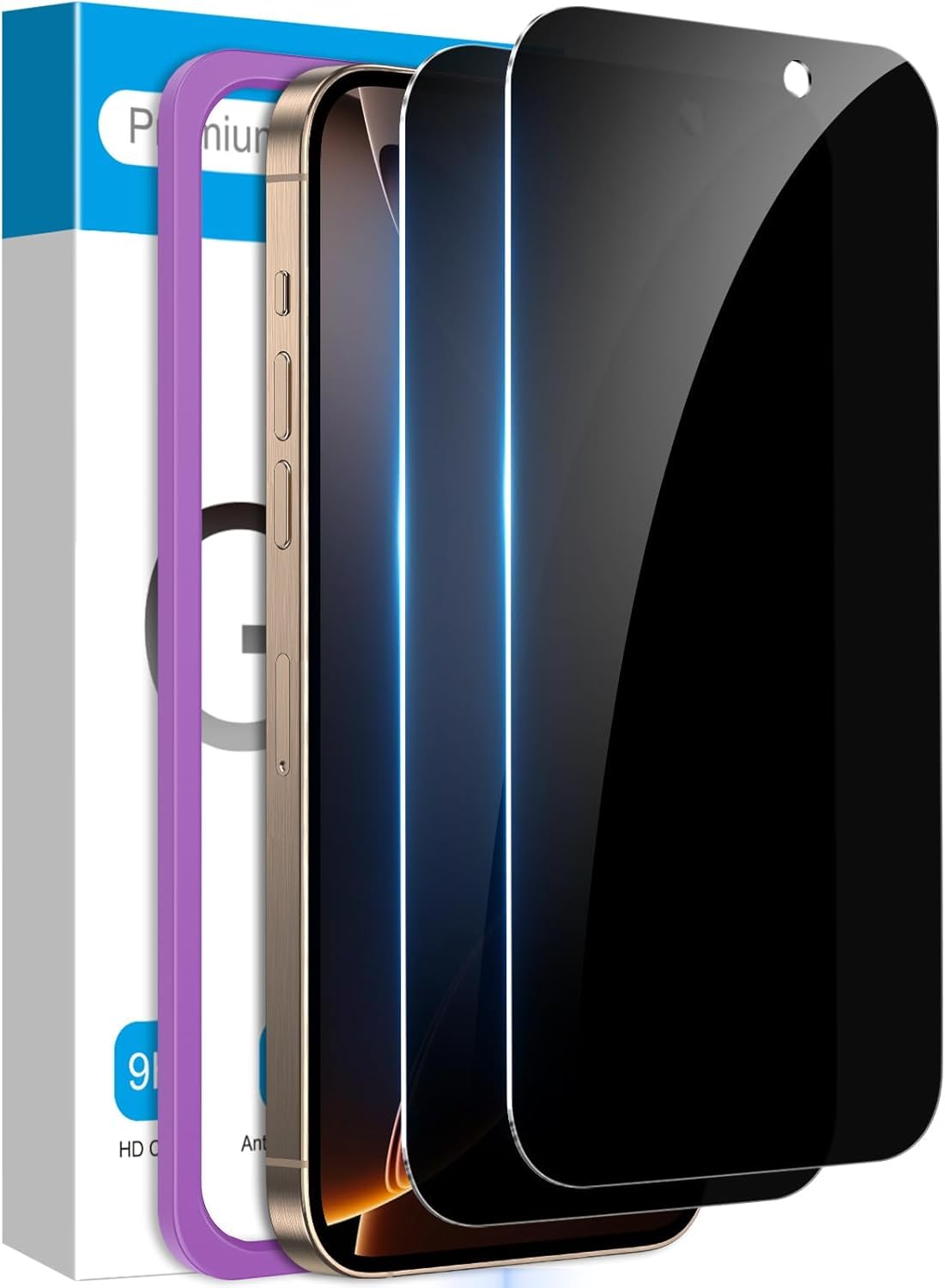 Photo 1 of Fotbor 2 Pack Compatible for iPhone 16 Pro Max Privacy Screen Protector, Anti Spy Private Case Friendly Anti-Scratch 9H Hardness Tempered Glass