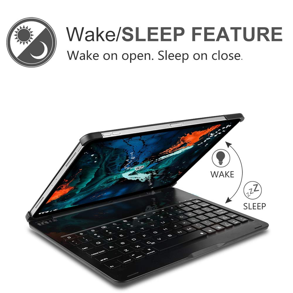Keyboard Case for iPad Pro 11,130 Degree Rotation, 7 Color Backlit Keyboard,Thin and Light Case,BT Connect, iPad Pro 11 Keyboard Case, (Black, 11)