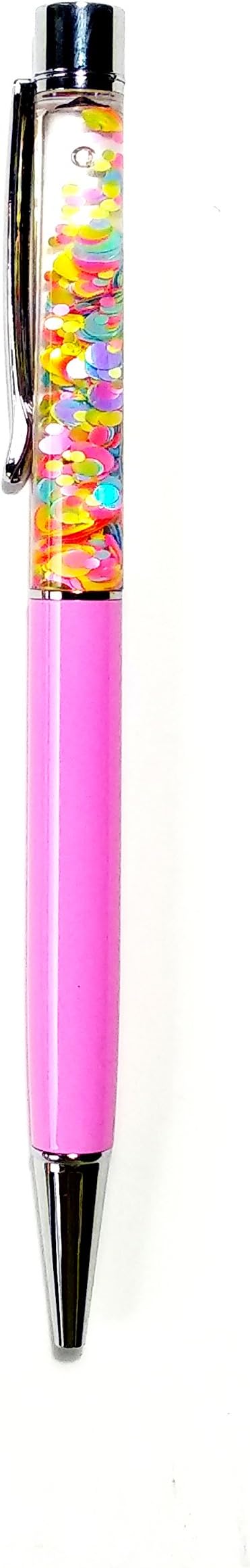 PINK Confetti Floating Colorful Iridescent Sparkles, Novelty Ballpoint Writing Gift Pens | black ink