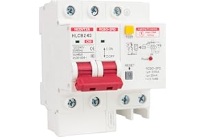 HCOVTXR 120V-240V Circuit Breaker with Leakage Protection,50 Amp RCBO and Surge Protector Breaker,DIN Rail Mount Ground Fault Circuit Breaker for Residential Industrial Outdoor