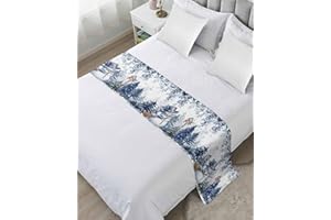 LDTRCHEE Bed Runner for King Size, Blue Christmas Snowman Decorative Scarf Throws for Foot of Bed, Xmas Tree Forest Eucalyptus Leaves Luxury Bedding Protector Slipcover Bedrunners for Hotel, 94 x 20 Inch