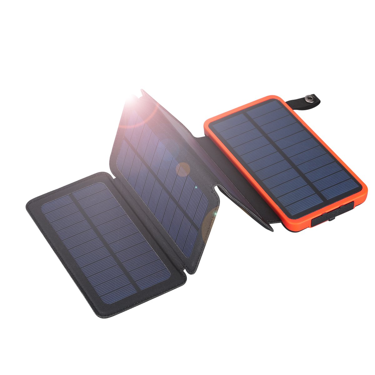 FLOUREON 10,000mAh Solar Charger Power Bank with 1+3PCS Solar Panels Portable Solar Powered Phone Charger IP67 Waterproof LED SOS Flashlight (Orange)