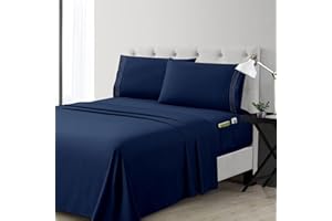 Briarwood Home King Sheet Set - Ultra Soft Double Brushed Microfiber - Shrink & Fade Resistant - Deep Pockets - Breathable Cooling Comfort with Handy Side Pockets (King/Navy Blue)
