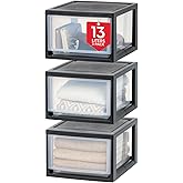 IRIS USA 13.7 L Medium Plastic Stacking Drawer, 3-Pack, Stackable Storage Organizer Unit with Sliding Drawer for Bedroom Kitc