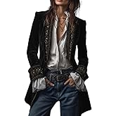 Nupucy Women's Velvet Floral Embroidered Blazer Jacket Vintage-Inspired Tailored Long-Sleeve Coat