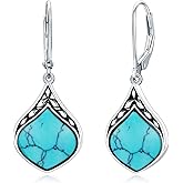 HPQQ Teardrop Earrings 925 Sterling Silver Vintage Irish Celtic Natural Gemstone Dangle Earrings Jewelry Gifts for Women Mom Wife