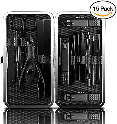 JamBer Manicure Pedicure Set 15 in 1 Stainless Steel Professional Nail Clipper Scissors Grooming Kit, for Men and Father's Day Gift