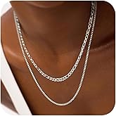 Sterling Silver Necklace Stack Gold Choker Layered Necklace for Women Girls Dainty Non Tarnish Waterproof Chunky Snake Herringbone Stackable Necklaces Simple Figaro Box Chain Necklace Trendy Gift