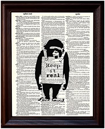 Banksy Chimp - Dictionary Art Print Printed On Authentic Vintage Dictionary Book Page - 8 x 10.5