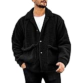 Runcati Mens Fuzzy Sherpa Jacket Fleece Long Sleeve Button Down Coat Fall Winter Warm Outwear