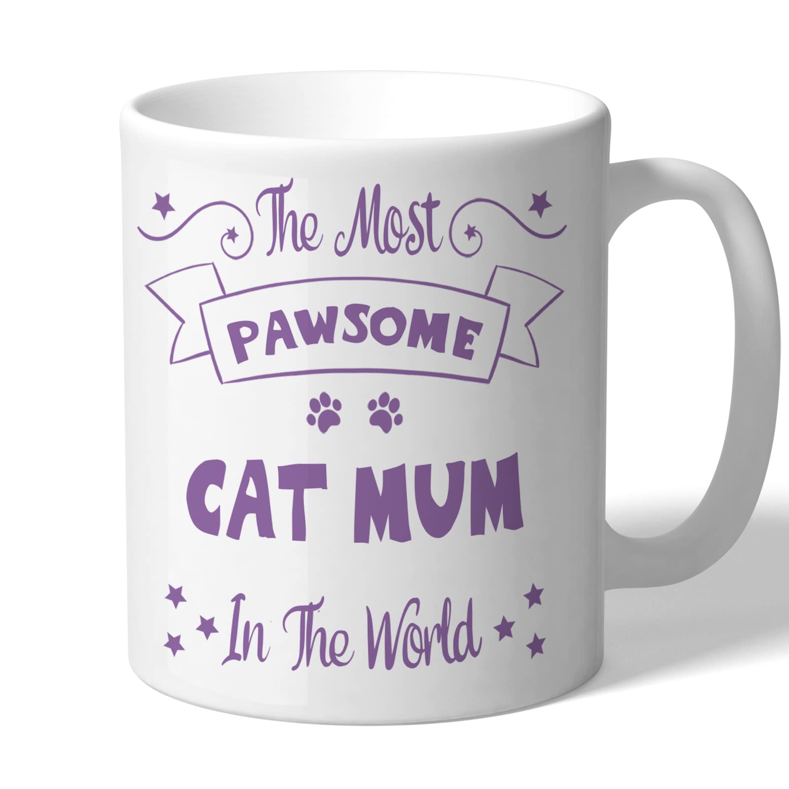 Dog Lovers Collection Cat Mum Mug - Pawsome - Cat Gift for Her Ceramic 10oz/300m (Lilac Print)