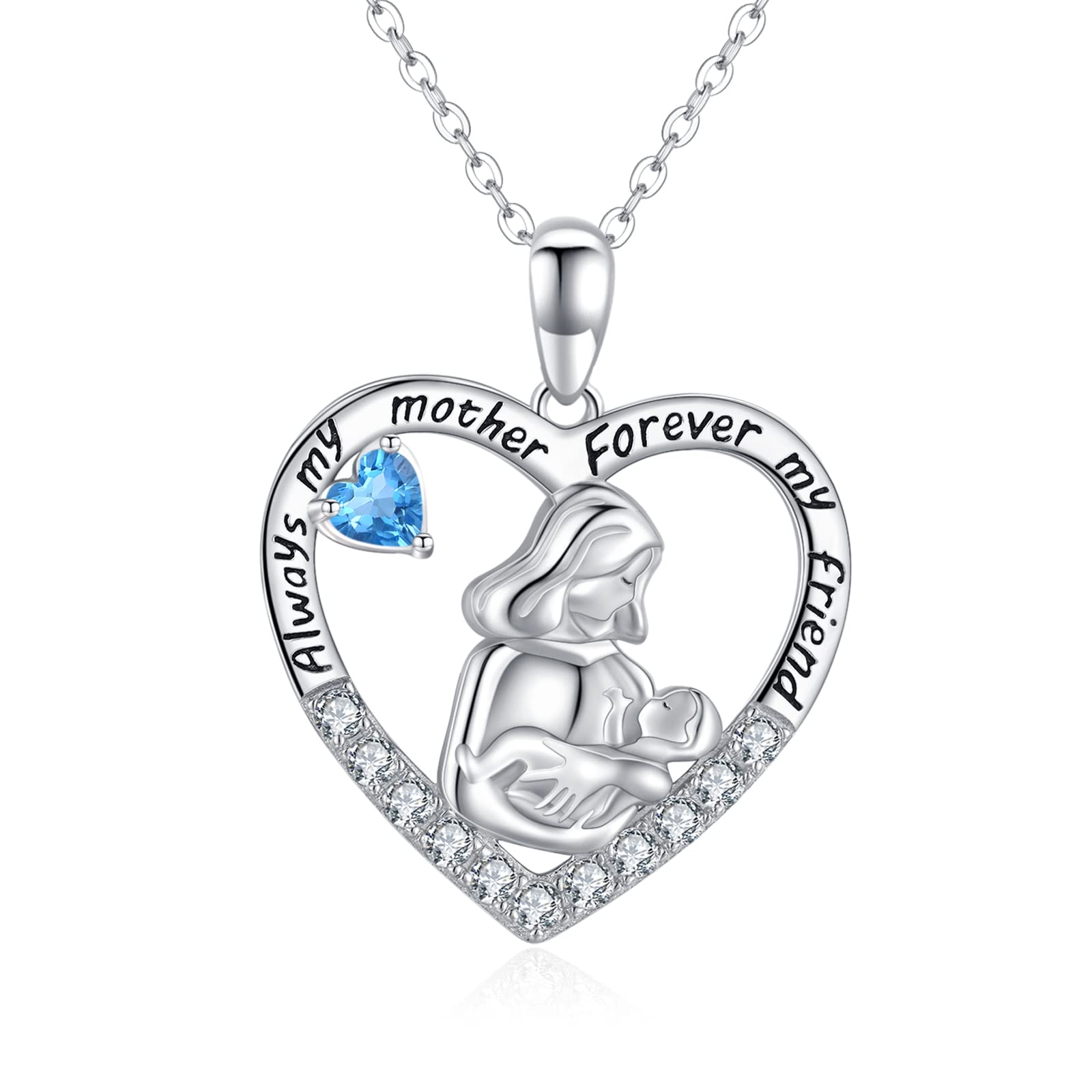 KINGWHYTE Mum Necklace Sterling Silver Love Heart Pendant Mother Daughter Necklace Mother's Day Birthday Jewellery Gifts Mom Grandmother