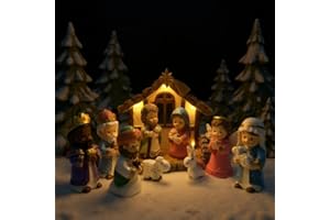 Nativity Set Christmas for Kids - 12 PCS Nativity Scene with LED Lights - Nativity Toddler Toys with Little Figures & Playset