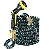 UMANOR Garden Hose,50ft Flexible Water Hose with 9 Spray Pattern Nozzle, Light Weight with No Links, 3/4" Solid Brass Fittings, Carrying Bag, Bundling Belt Included (Updated)