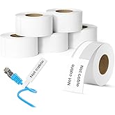 Clabel Printable White Cable Labels 6 Rolls of Thermal Self-Adhesive Paper Labels Tape, 25x78mm (1"x3") 100 Sheets Per Roll, Black Print on White Sticker Tags Durable